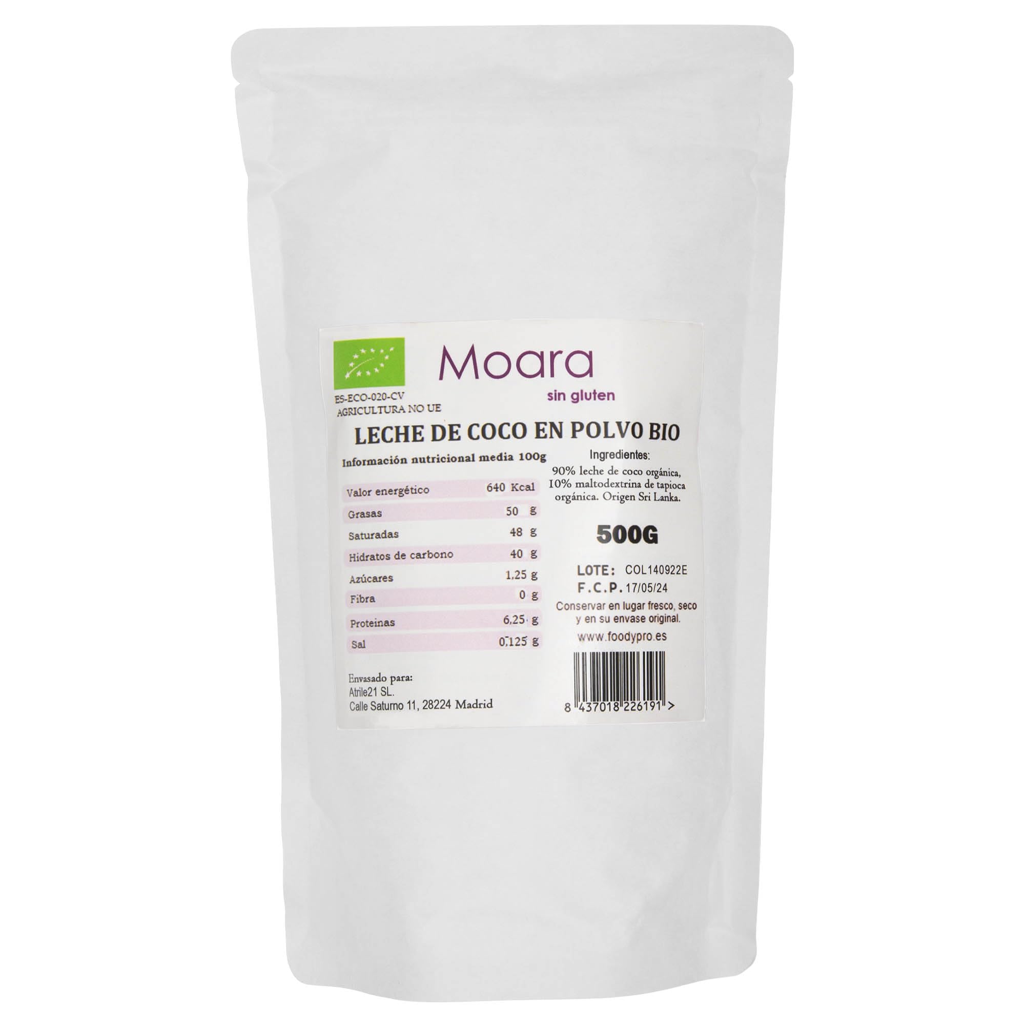 Leche de coco en polvo natural sin gluten sin azúcar sin sal vegana 500 g