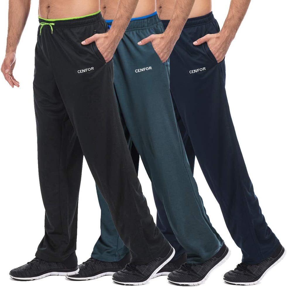 Men's Sweatpants with Pockets Open Bottom Workout Pants, for Athletic, Jogging, Training, Casual
