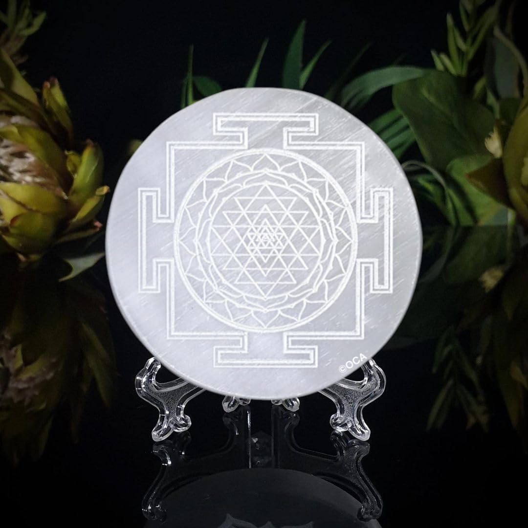 Selenite Charging Carving Shree Yantra Selenite Plate, Vastu, Meditation, Home Decore, Pooja, Menifest by Orgonite Crystal Agate — Amazon image 4