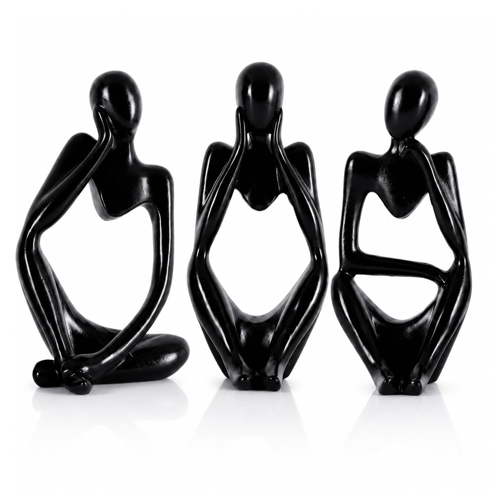 Statues Thinker lot de 3 figurines en résine noire pour étagère et bureau