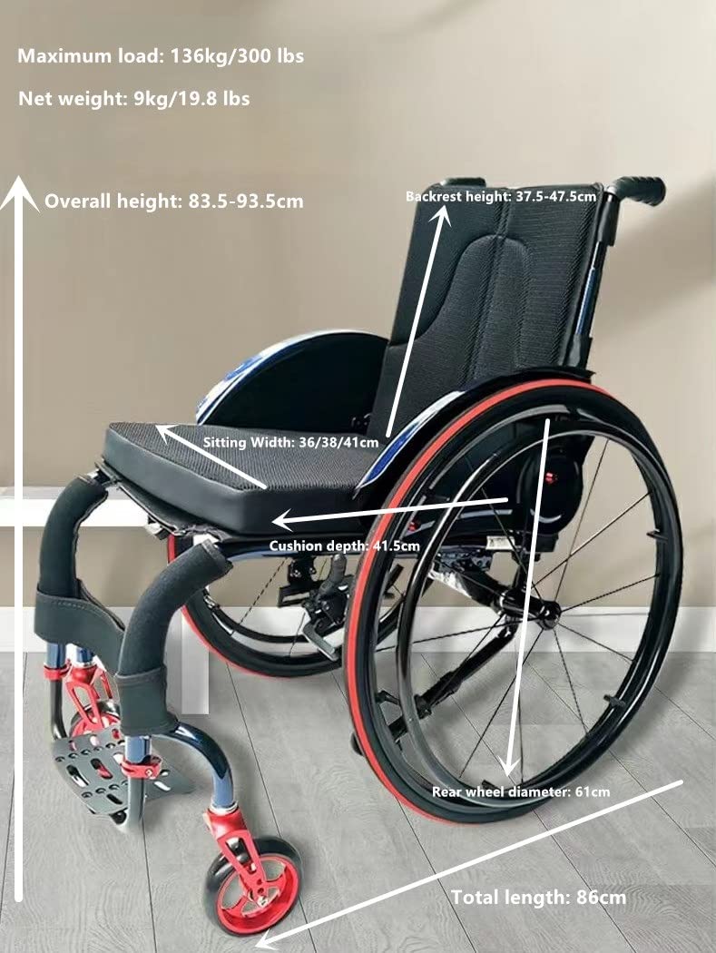 Silla de Ruedas Plegable Deportiva Ligera, Silla de Ruedas Móvil de Transporte, Silla de Ruedas Manual Ligera para Deporte Y Ocio/41Cm/a