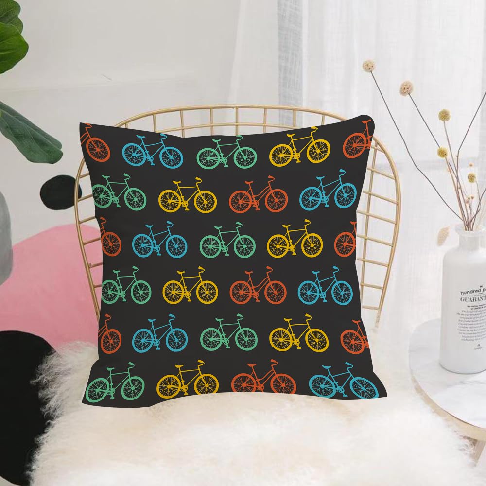 HYOSXW Cushion Cover,Throw Pillow Case Home Decorative for Living Room Bedroom Sofa Chair 16X16 Inch,illustration Bicycle. Colorful hipster bike on black,Pillowcase 40X40cm