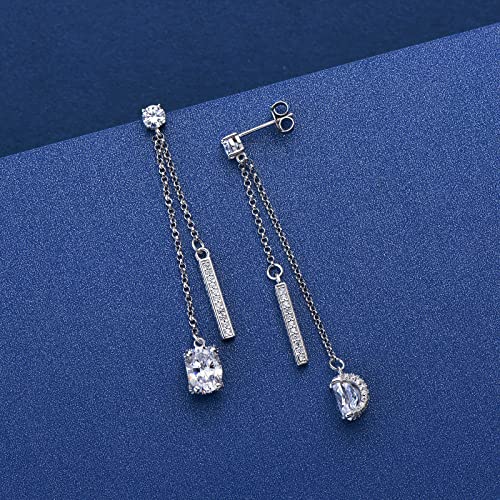 Sterling Silver Dangle Earrings For Women, Oval Cut 5A Cubic Zirconia Long Drop Earrings Jewelry Gifts For Her Birthday Christmas #TOP2