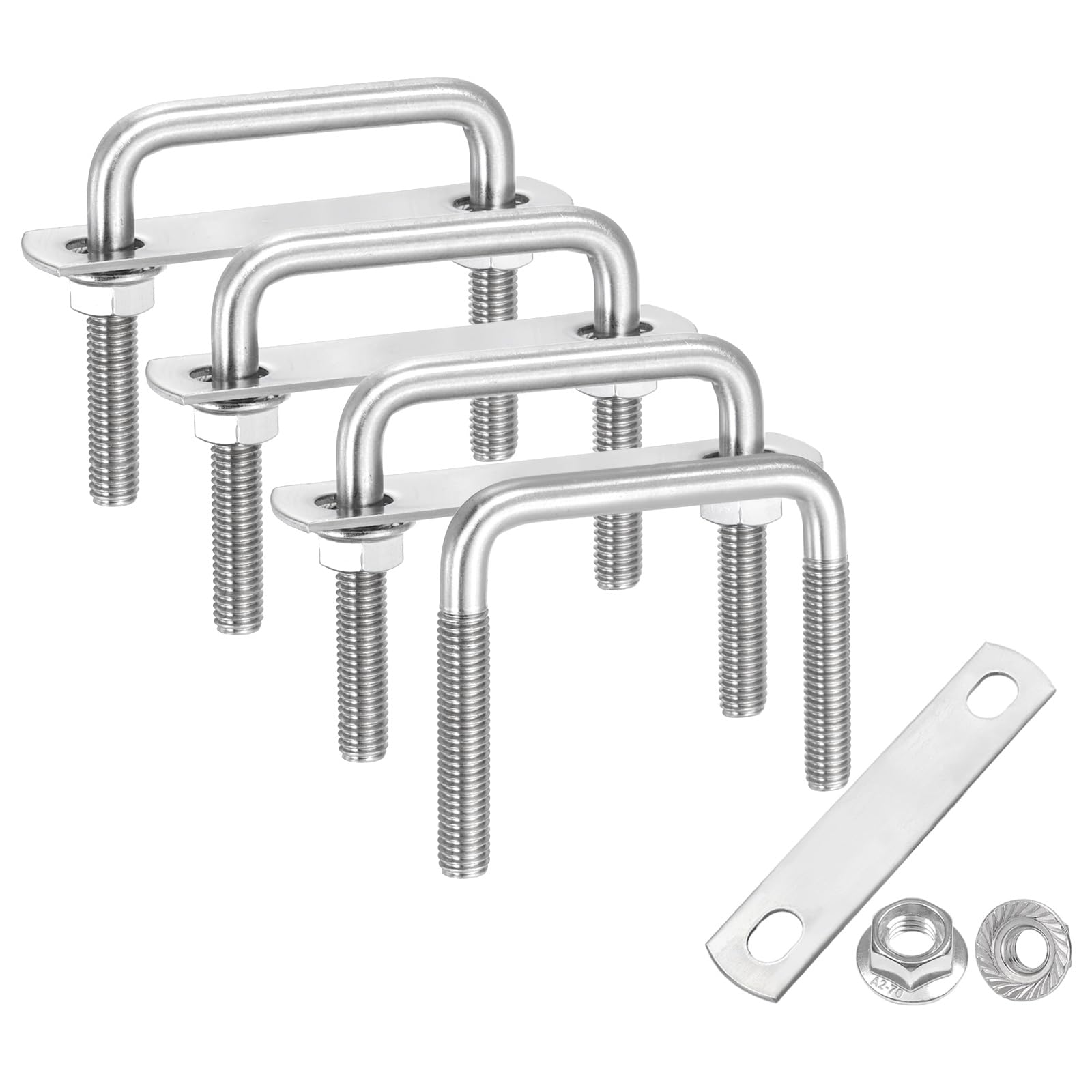 sourcing map 4 Set M8 2-3/8 Inch Inner Wide Square U Bolts, 2-3/8 Inch Length 304 Stainless Steel U-Bolts with Flange Hexagon Nuts, Frame Plates for Trailer, Automotive, (60mm W x 60mm L)