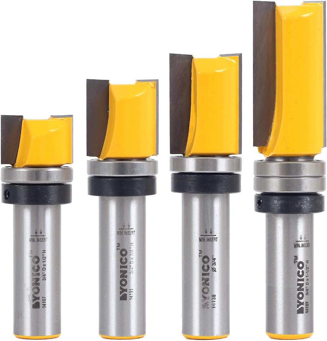 Yonico Router Bits Pattern Bit Flush Trim Set 4 Bit 3/4Inch Diameter 1