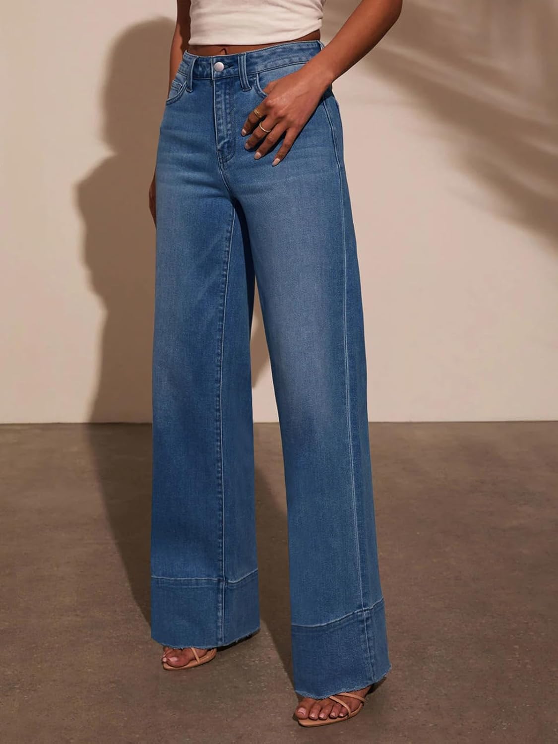 KUNMI Jeans for Women Wide Leg Baggy High Waist Boyfriends Straight Leg Stretchy Denim Pants Trendy Fall 2025