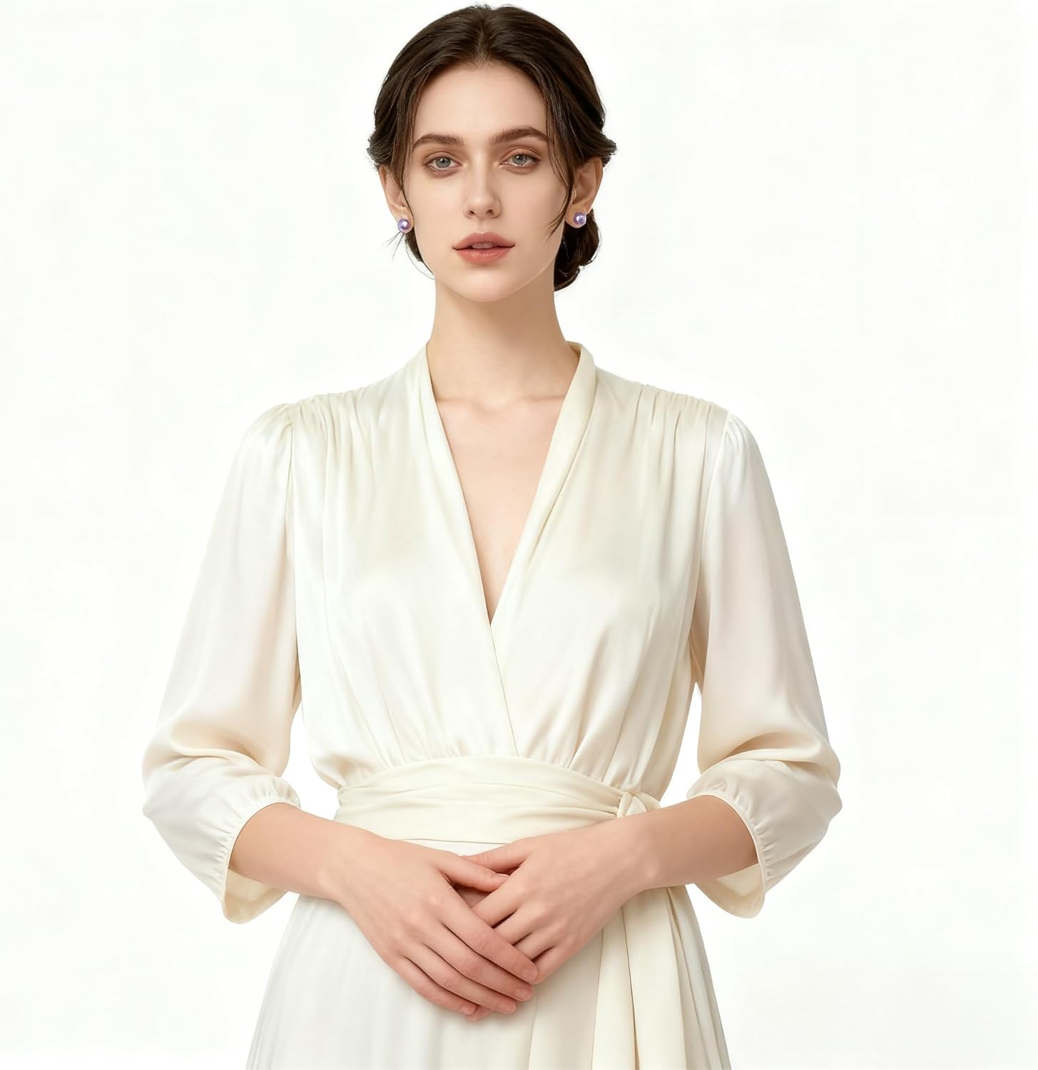 8, 10, 12mm Grey Tone of Silvery and Purple Pinkish Luster Faux Pearl S925 Silver Stud Earrings | Hypoallergenic Rich Radiance Round Pearl Minimalist Studs | Luxury Timeless Earrings for Ladies Daily Wear & Gift - Image 4