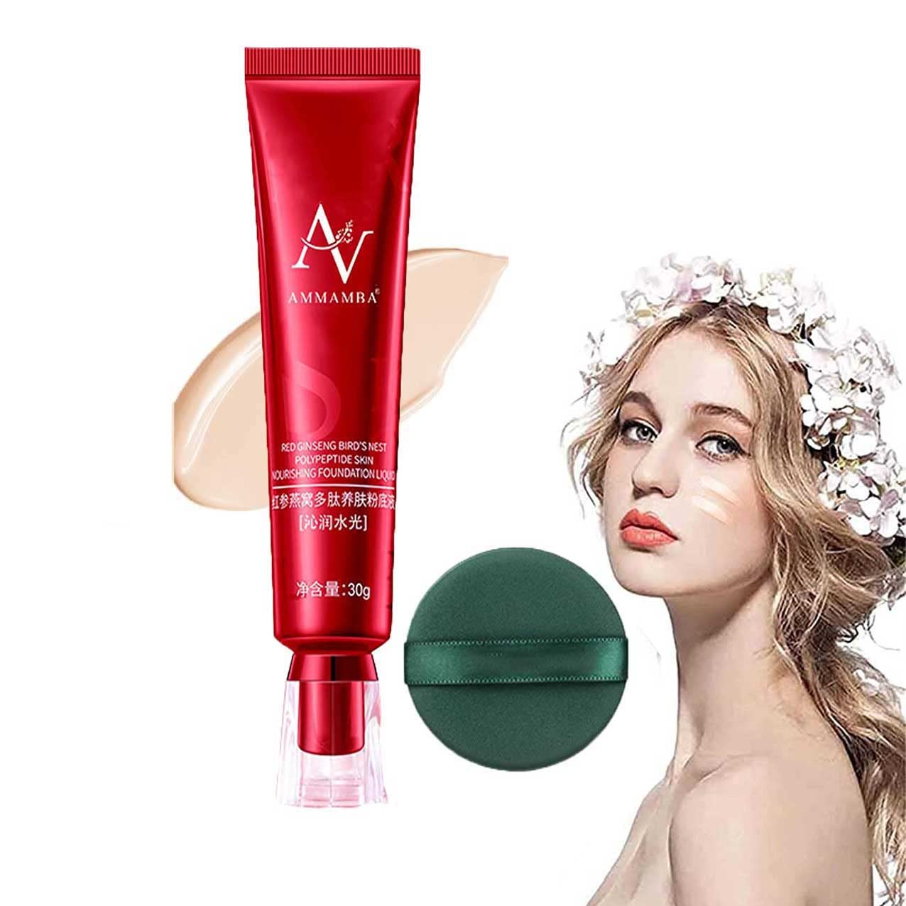 2Pcs Red Ginseng Bird's Nest Concealer Liquid Foundation, Long-lasting Moisturizing Natural Concealer, Lightweight Breathable Polypeptide Skin Nourishing Foundation Liquid (For Fair Skin)