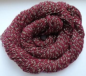 Burgundy with Gold Metallic Sparkle Flash Light Fingering Yarn