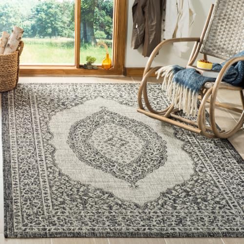 SAFAVIEH Zeitgenössische Teppich für Wohnzimmer, Esszimmer, Schlafzimmer - Courtyard Collection, Kurzer Flor, Hellgrau und Schwarz, 201 X 290 cm SAFAVIEH Zeitgenössische Teppich für Wohnzimmer, Esszimmer, Schlafzimmer - Courtyard Collection, Kurzer Flor, Hellgrau und Schwarz, 201 X 290 cm