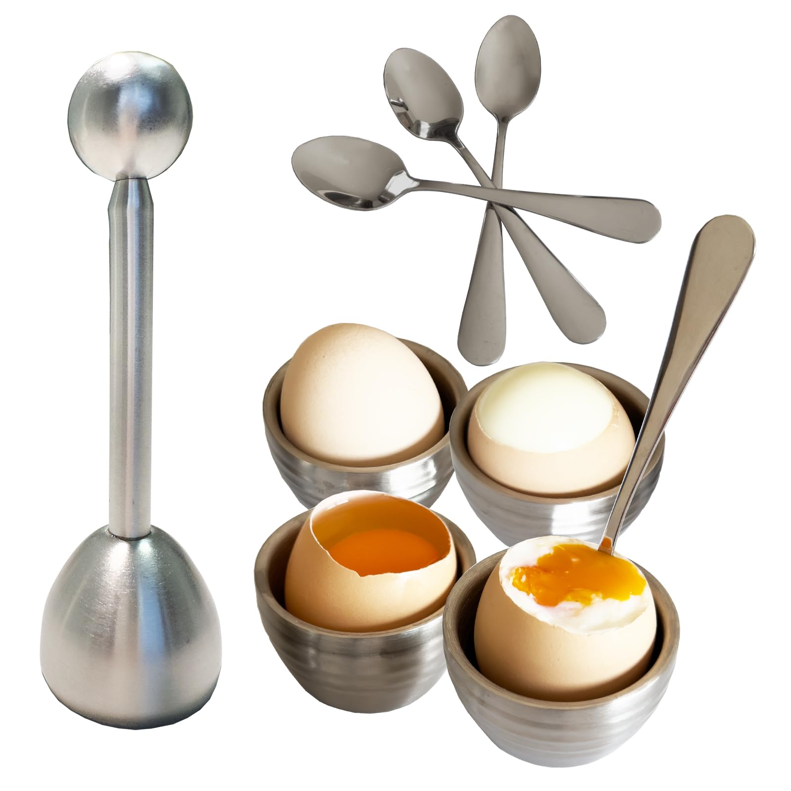 egg cups amp cracker set egg cups for soft boiled eggs set of 1 stainless steel egg topper cutter amp 4 egg spoons amp 4 egg holder diswasher safe