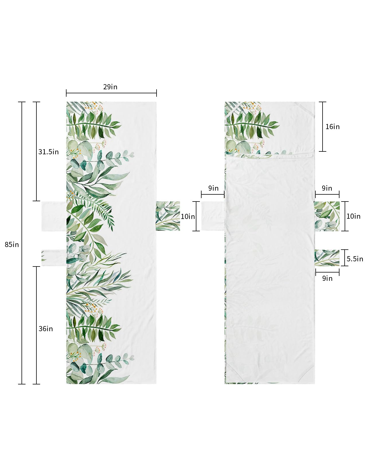 Green Botanical Beach Lounge Chair Towel Cover, Soft Chaise Lounge Towel with Side Pockets Patio Pool Chairs Cover for Beach/Pool Sunbathing 29x85 Watercolor Pastoral Eucalyptus Leaves