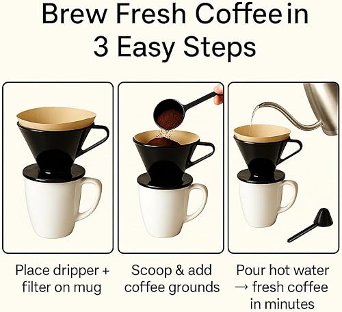 Miniatura 3 de Gotero de cafetera estilo gourmet #2 estilo cono para verter sobre cafetera, portátil, fácil de usar, tipo de filtro, sin BPA, con cuchara de café