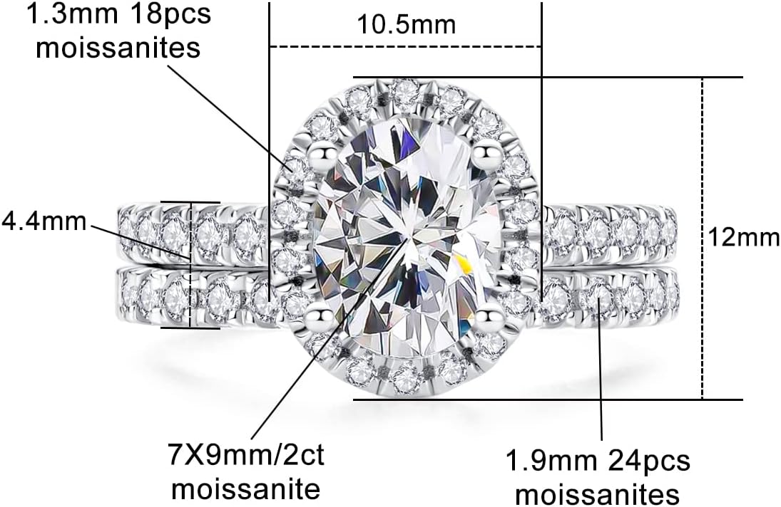AnuClub Radiant/Oval Moissanite Engagement Ring Set, D Color VVS1, 925 Sterling Silver Promise Anniversary Ring for Women, Elegant Gift Packed - Image 9
