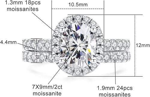Vista 9 de AnuClub RadiantOval Moissanite Engagement Ring Set, D Color VVS1, 925 Sterling Silver Promise Anniversary Ring for Women, Elegant Gift Packed