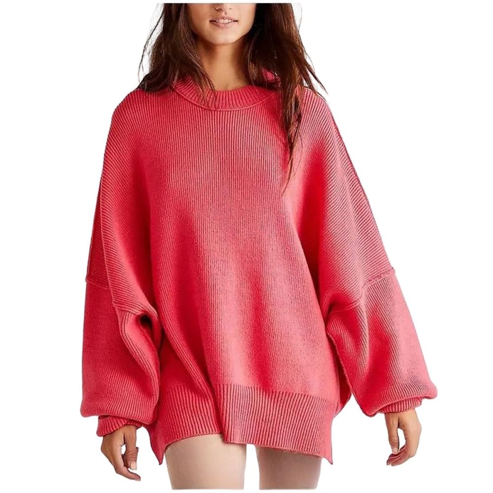 Damen Oberteile, Lässige Pullover, Rundhalsausschnitt, Lange Ärmel, Gerippter Strickpullover, Oversize Oberteile, Pullover, Weicher, Warmer Pullover, Tunika, Frühlings Winter Sweatshirt St