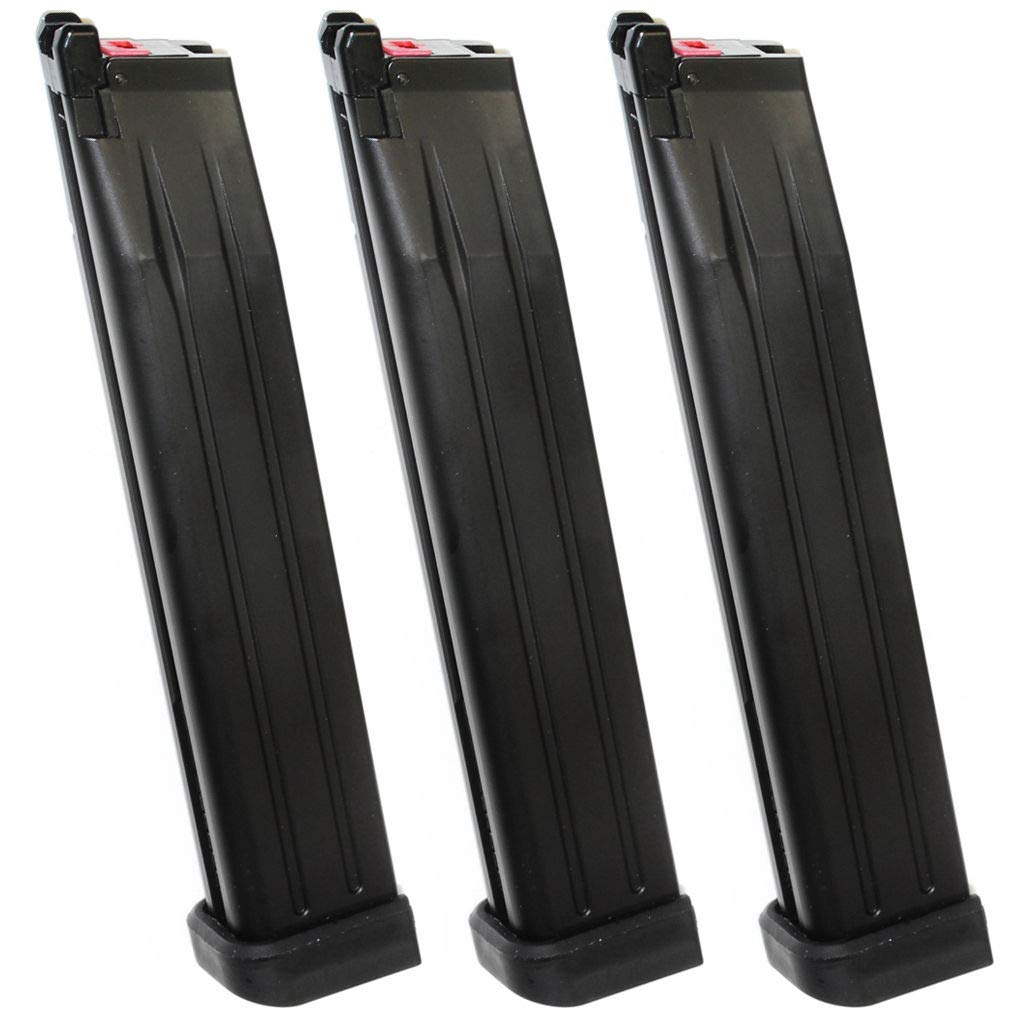 Airsoft Armorer Works AW 3pcs 50rd Gas Extended Long Magazine for ARMY R501 R601 / KJ KP-05 / Zeon/EMG SAI STI TTI/AW/WE/Tokyo Marui Hi-Capa GBB Pistol Black