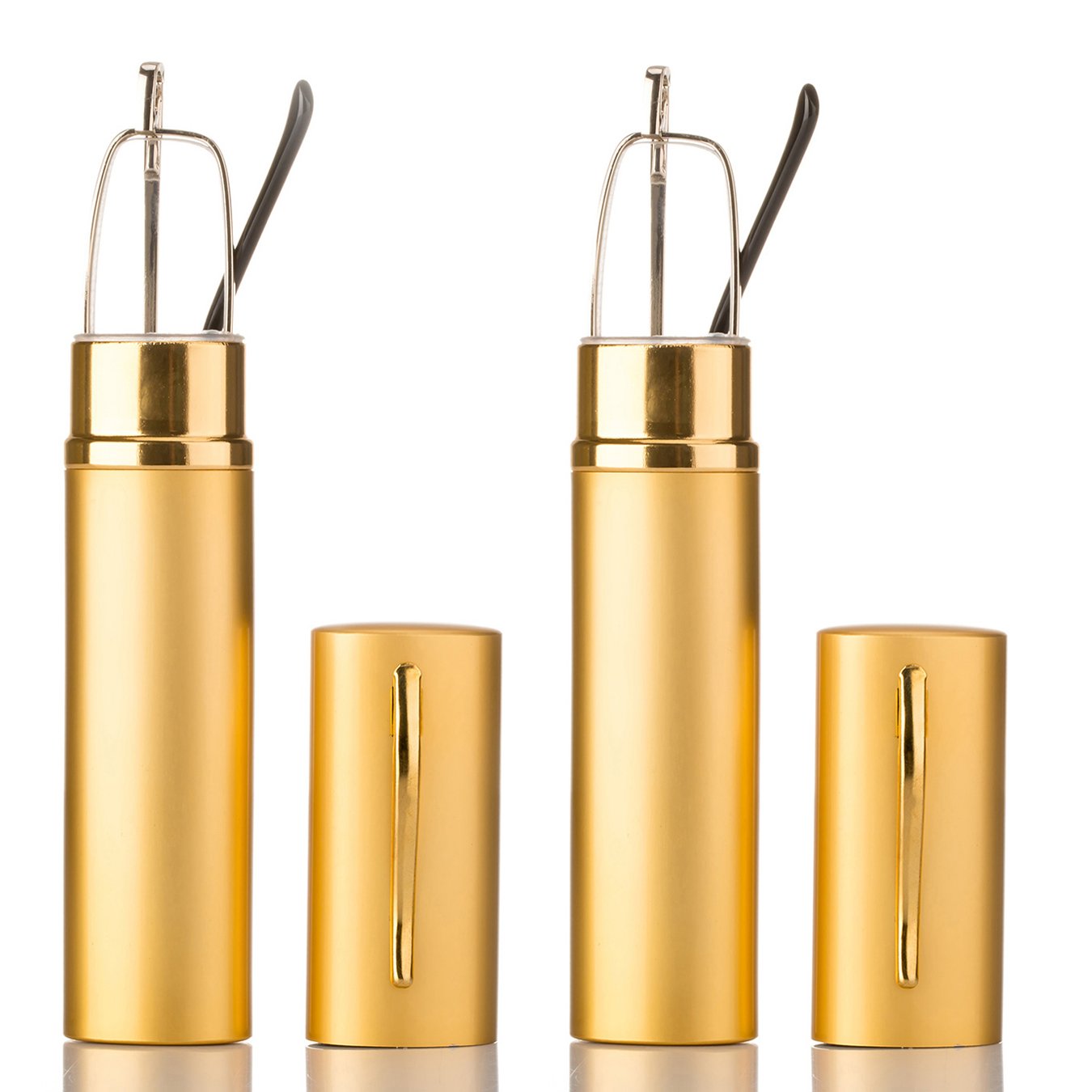 2 Packs Pocket Readers Ultra Compact Reading Glasses in Case Gold +2.25