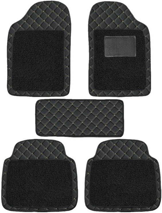 6D Universal Fit Car Floor Mat Full Set for Volovo XC 60 (2017 Onwards) | 6 Layer Protection Mats | Luxury Leather with Curly Car Foot Mat with Healpad | Anti-Skid & Waterproof (Black Beige)