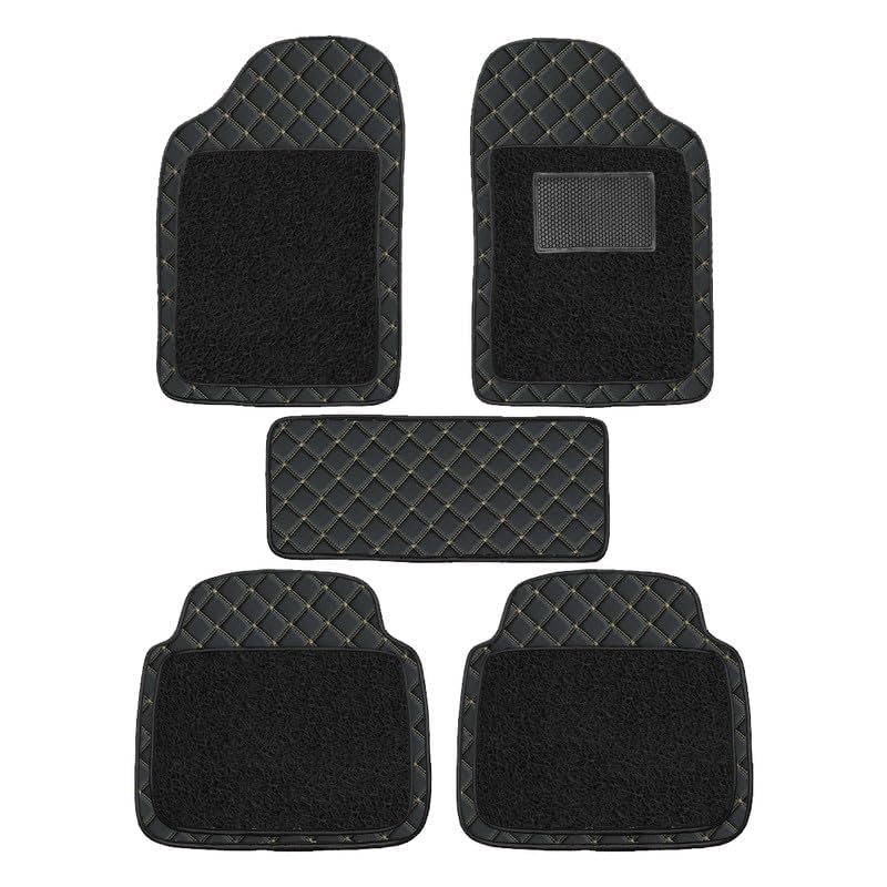 Axodo® 6D Universal Fit Car Floor Mat Full Set for Ford Freestyle, 7 Layer Protection Mats, Luxury Leather with Noodle/Curly Car Foot Mat with Healpad, Anti-Skid & Waterproof (Black Beige)