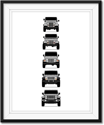 Miniatura 8 de Handmade Poster compatible with Jeep Wrangler Generations and Print of CJ, YJ, TJ, JK, JL - American, 17x22" Metallic Print (Unframed) - Gift for 2.