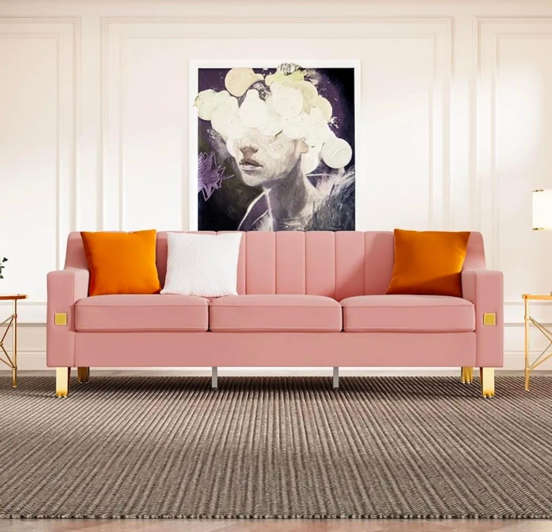 A to Z Furniture Classic Seater Sofa Set Luxury Chesterfield Leatherette Sofa in for Home Living Room & Office Stainless Steel Legs (Rose Pink, 3 Seater)