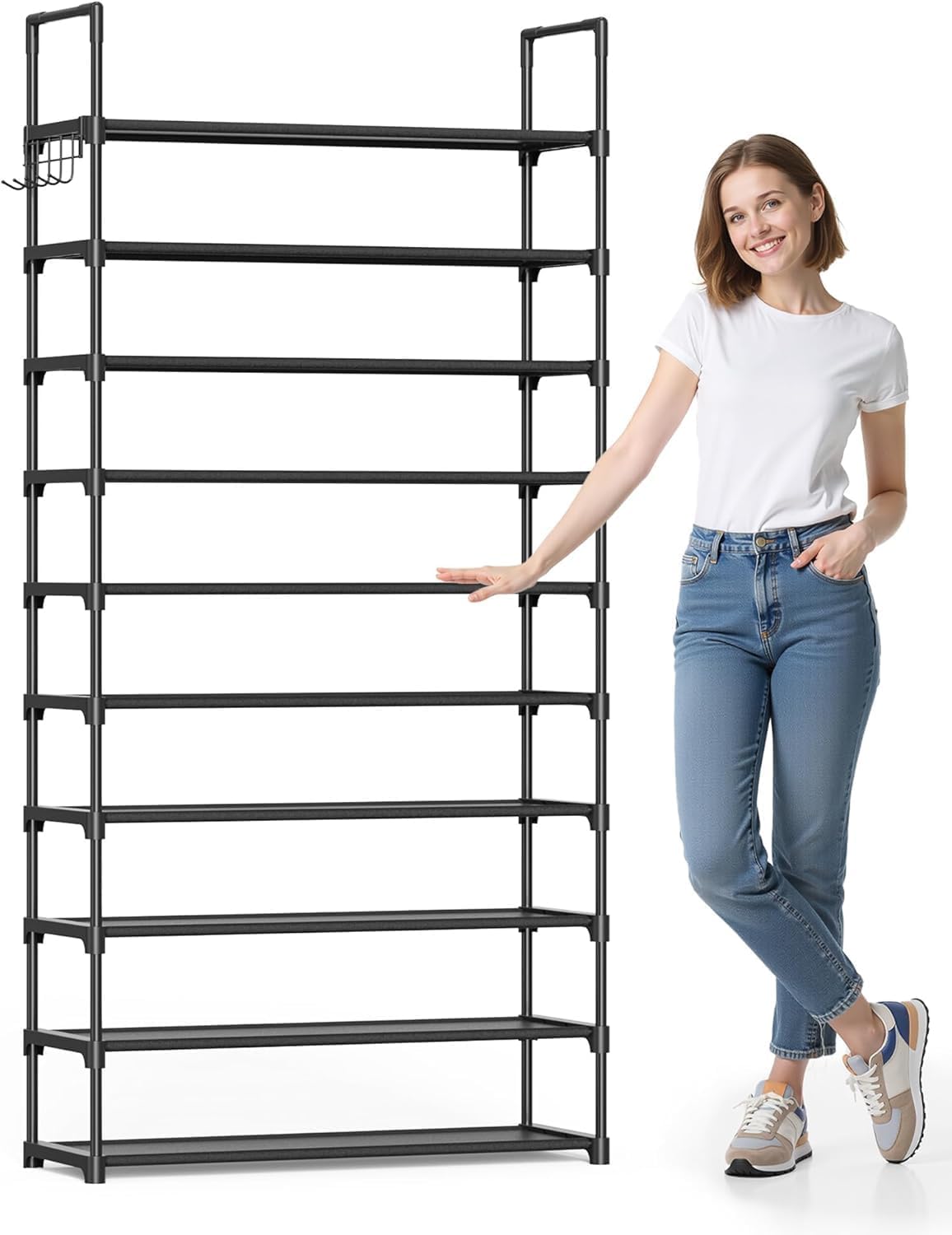 Kitsure Shoe Rack for Closet – 10-Tier Shoe Organizer with Hook Rack, Large-Capacity & Space-Saving Shoe Shelf for Entryway, Bedroom, Living Room,32.2″ x 11.8″ x 68.5″, Black Kitsure Shoe Rack for Closet – 10-Tier Shoe Organizer with Hook Rack, Large-Capacity & Space-Saving Shoe Shelf for Entryway, Bedroom, Living Room,32.2″ x 11.8″ x 68.5″, Black
