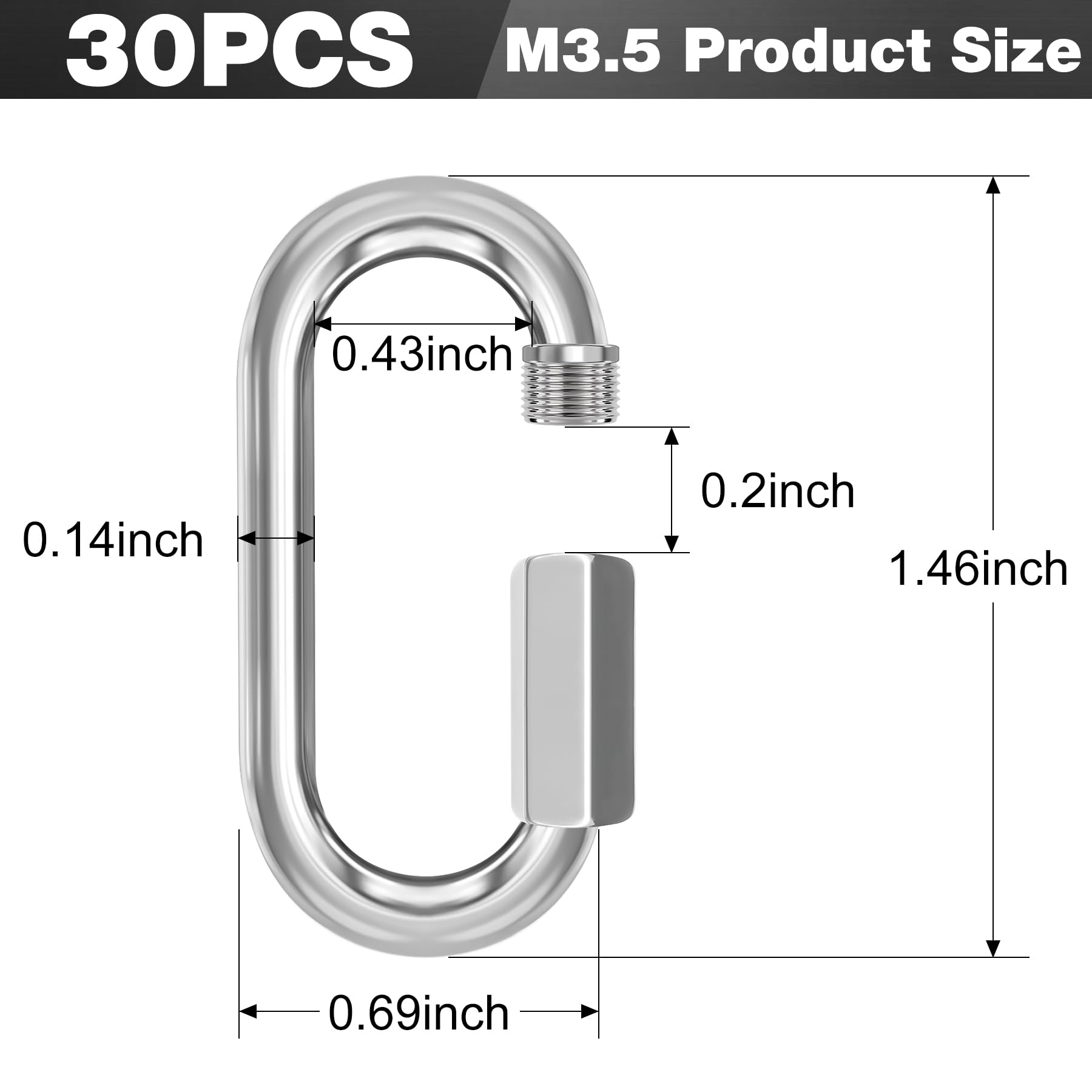M3,5–30 Stück Schnellverbindungs-Kettenverbinder, 0,3 cm verzinkte Kettenverriegelung, Karabinerhaken, 81,6 kg, robustes Gewinde, Schnellverbindungs-Clips, Twist-ovaler Schlüsselanhänger