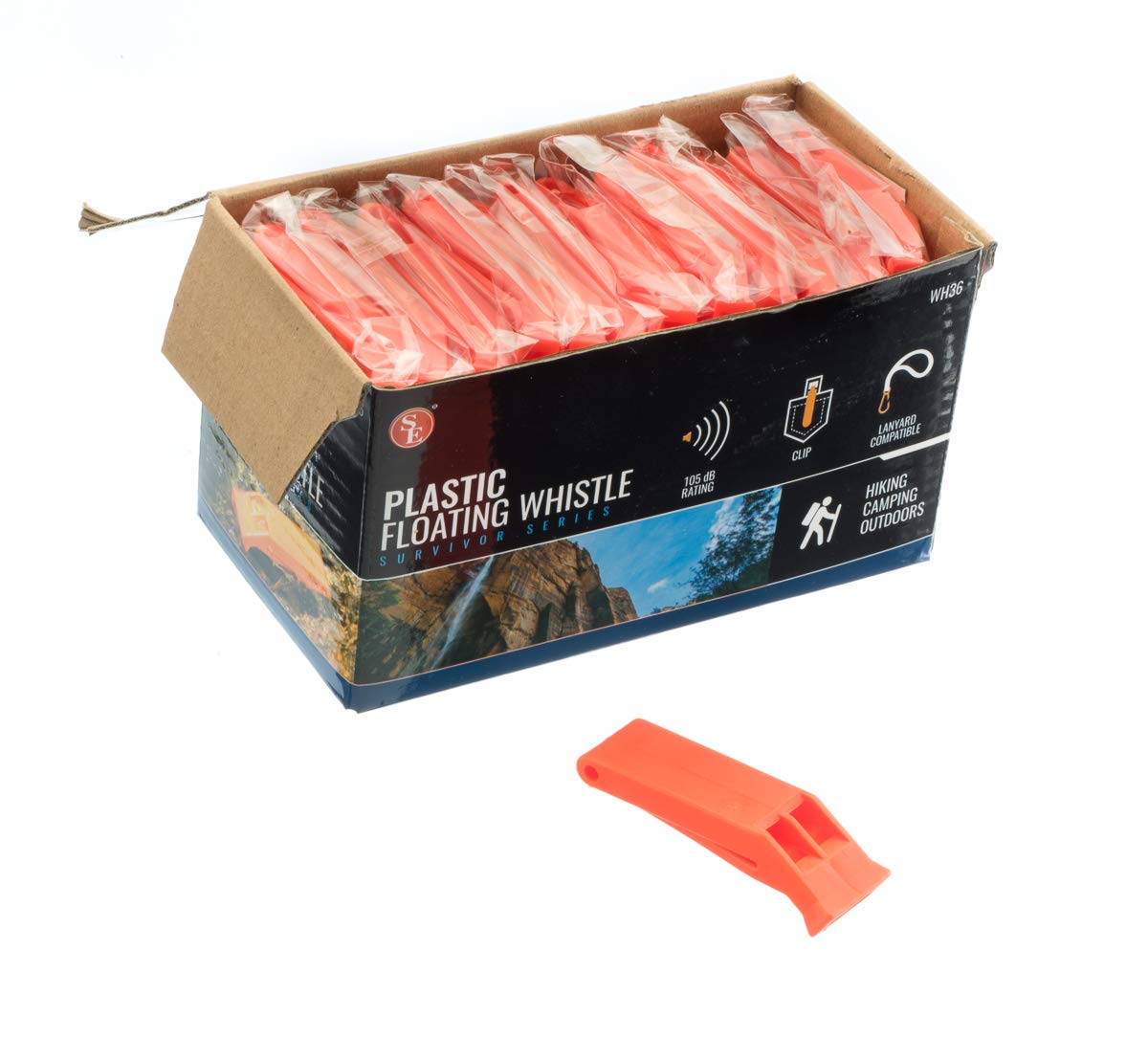 SE Wh36 Orange Plastique flottant sifflets, 36-pack