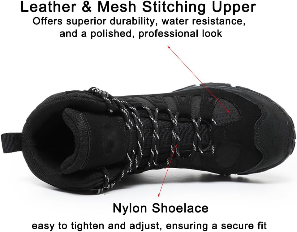 EinPlus Men's Military Tactical Boots: Water-resistant Leather Military Boots for Outdoor & Work