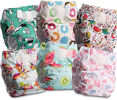 Littles and Bloomz - Pañal reutilizable para bebé con velcro, 6 pañales, FLV2-0605