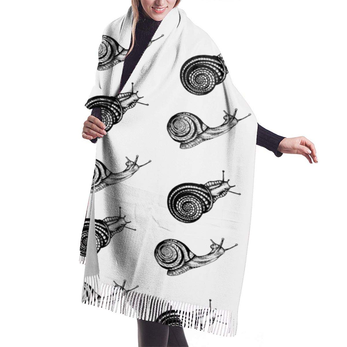 YongColerWomens Winter Scarf Cashmere Large Size Tassel Pashmina Shawl Wraps Soft Warm Blanket Scarves For Travel Wedding Party (Simple Snail Drawing)
