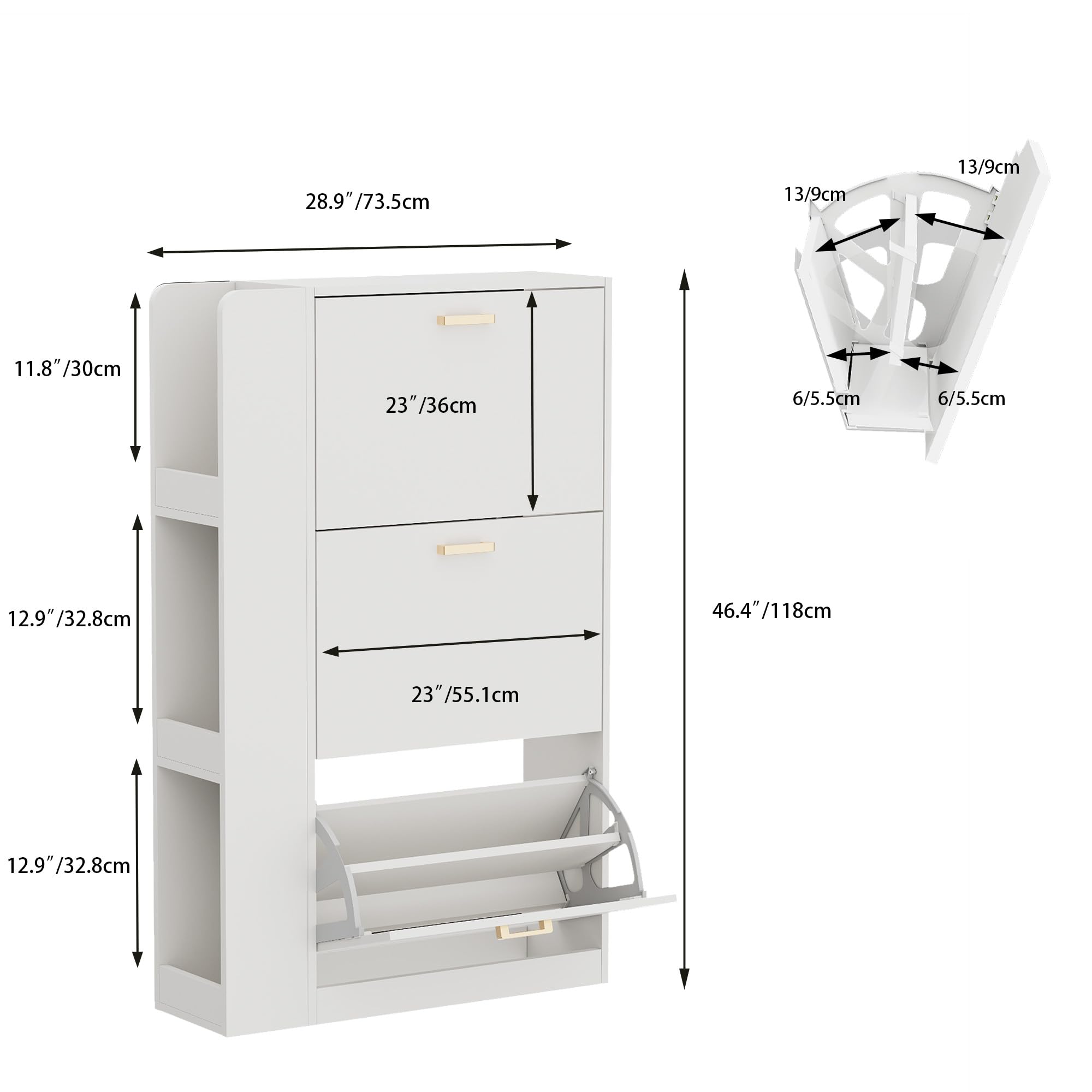 Scarpiera Salvaspazio Slim Scarpiera ingresso Scaffali portascarpe con 3 scomparti Scarpiera a 3 ante Può contenere 18-24 paia di scarpe 73,5x24x118cm Bianco (EUR≤45)