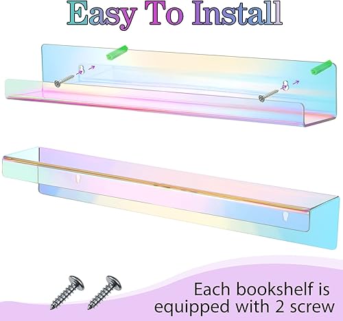 Miniatura 4 de Blulu Paquete de 8 estantes flotantes de acrílico de 14 pulgadas montado en la pared, estante acrílico invisible para sala de estar, oficina,