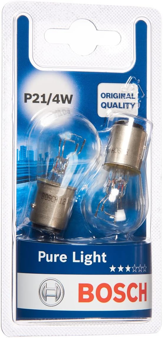 P21/4W (566) Pure Light Halogen Headlight Bulbs, 12 V 21/4 W, Original Quality - Socket Type BAZ15d - Pack of 2 Replacement Car Light Bulbs