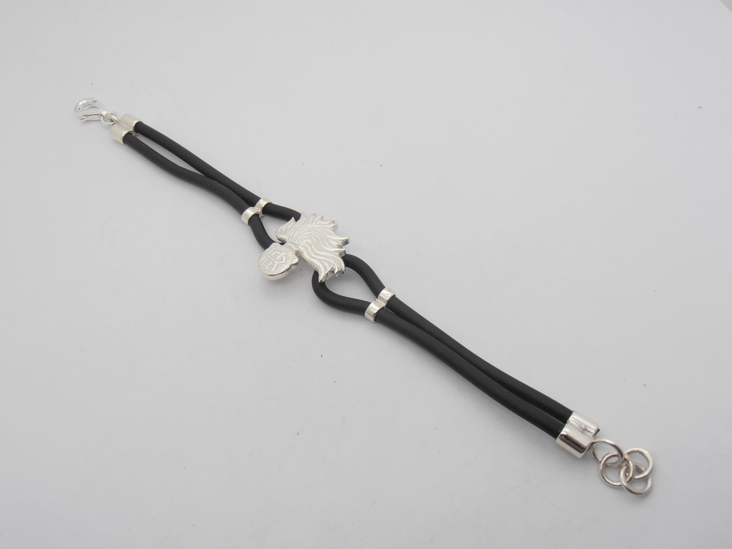 Fiamma dell'Arma dei Carabinieri : Braccialetto in Argento 925 e Caucciù - Bracciale