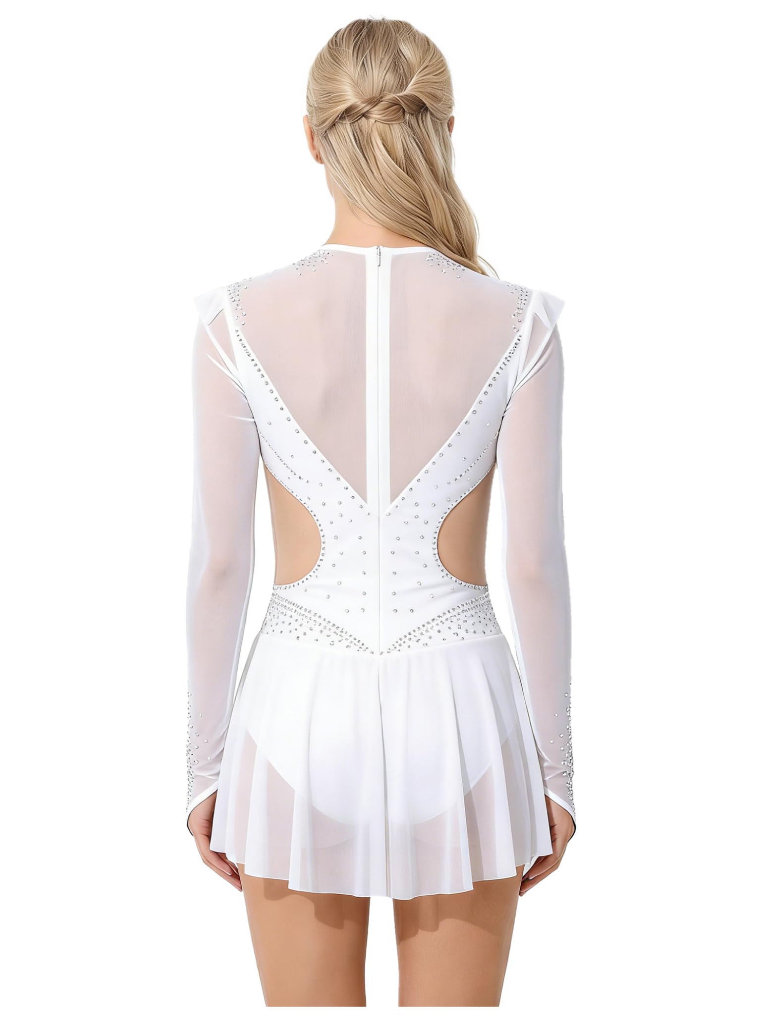 Traje Patinaje sobre Hielo Mujer Traje Baile con Brillo Ballet Patinaje sobre Ruedas con Manga Larga Malla Bailarina Danza Latina Rumba Tango Baile Hielo