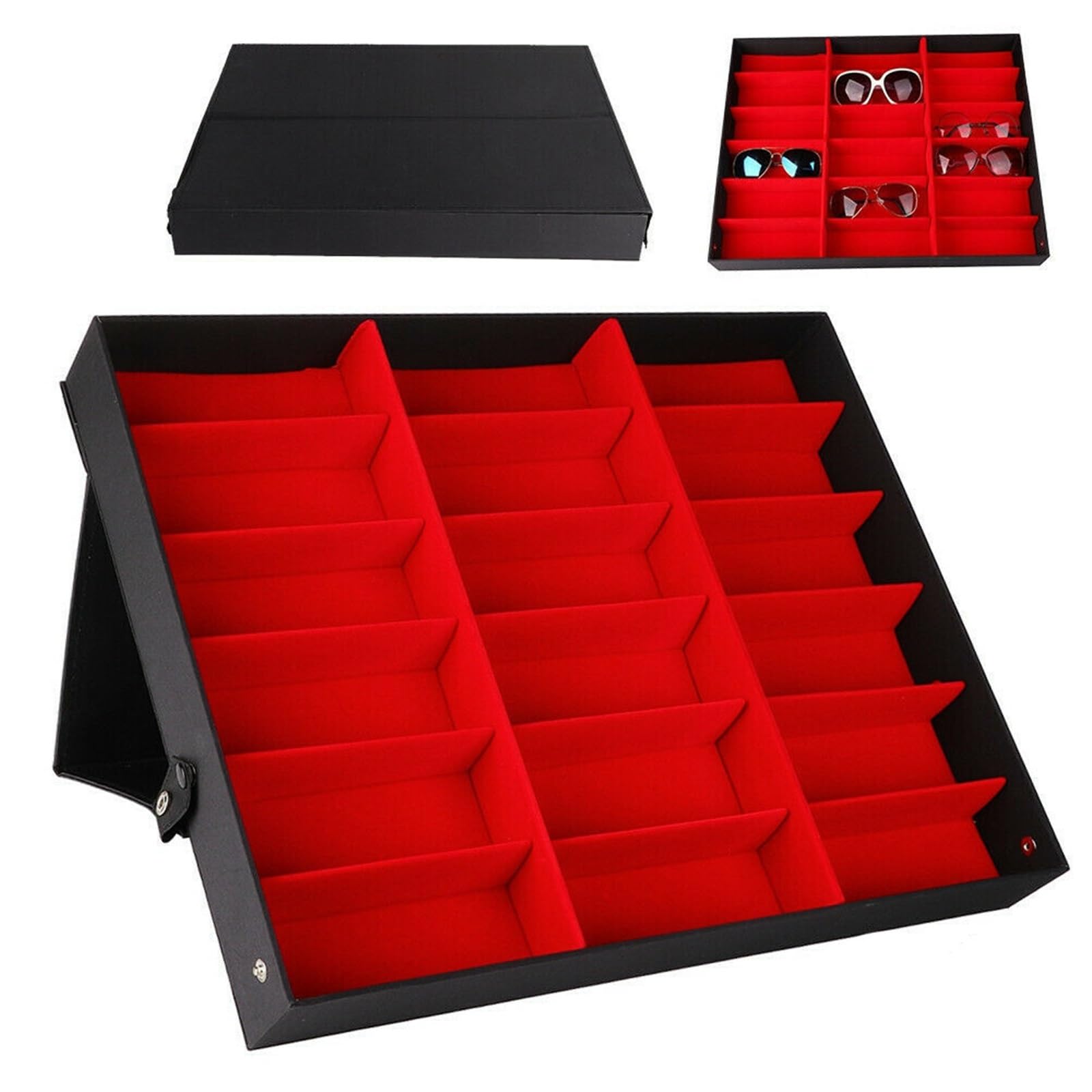 18 rejillas for gafas de sol, caja almacenamiento for, soporte organizador, for presentación joyería, compartimento Para Gafas