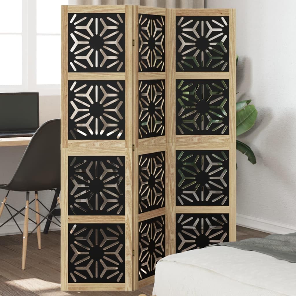 Paravent 3 pièces marron en bois de paulownia pliable 105x160 cm