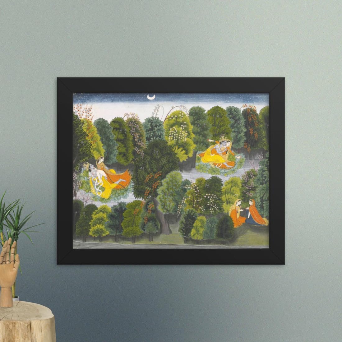 Indigenous Valley Radha in her jealousy imagines Krishna coupling with other women - Framed Art Print for Living Room | Wall Decoration| Home Decor (8x10 inch)