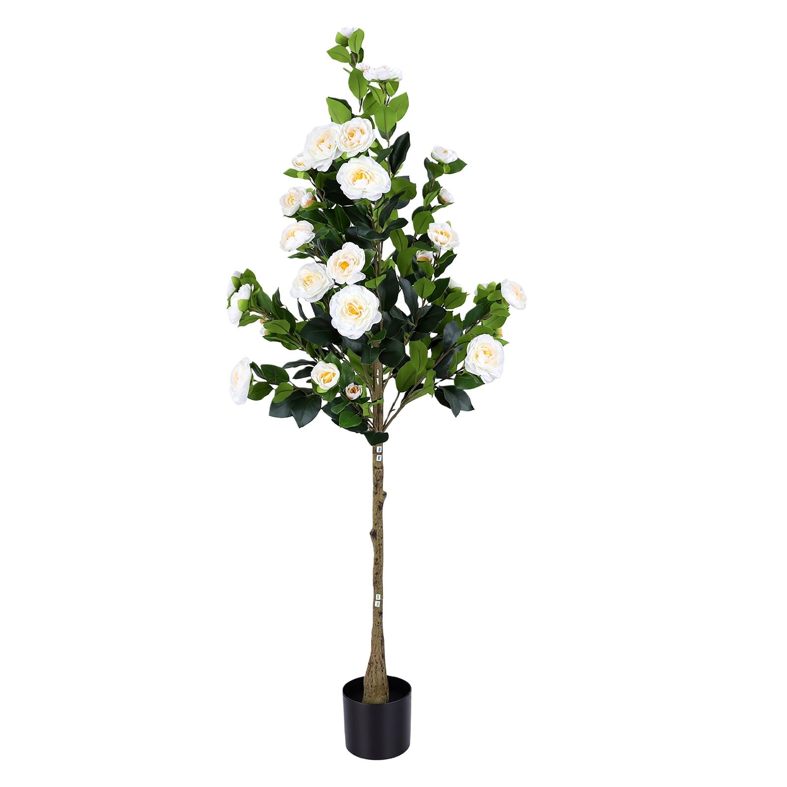Zerodis Künstlicher Kamelienbaum, Künstliche Kamelienpflanze mit Blühenden Weißen Blüten, Lebensechter Stamm für Drinnen und Draußen, Zuhause, Büro, Wohnzimmer, Dekoration (180cm)