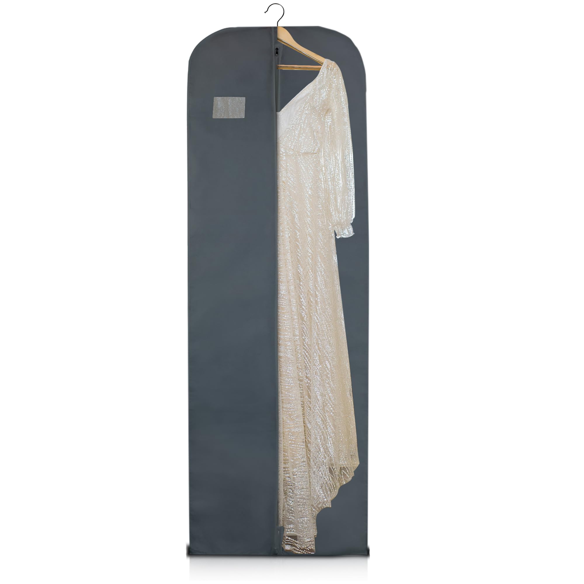 Wedcova Dress Bag | Hanging Garment Bags | Full Length Travel Covers | Wedding Long Clothes Storage Cover with Zipper for Women | 72 Inch (182cm) | Pack of 5 | Grey