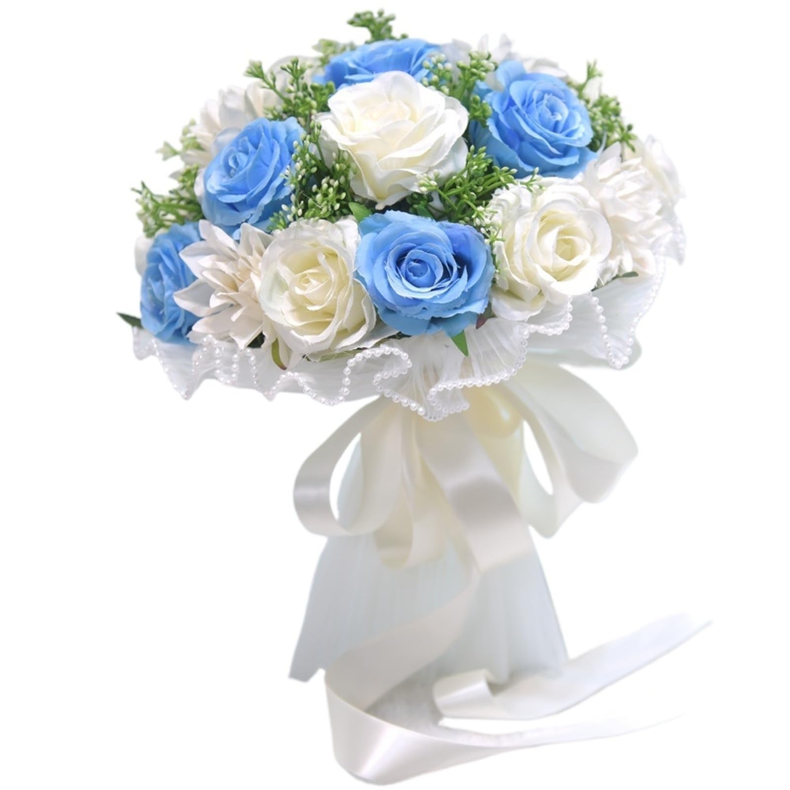WENYOG Wedding Bouquet Bridal Flower Bouquet Artificial Silk Rose Peony Flower Wedding Bouquet Dahlia Orchid Bouquets(Blue)