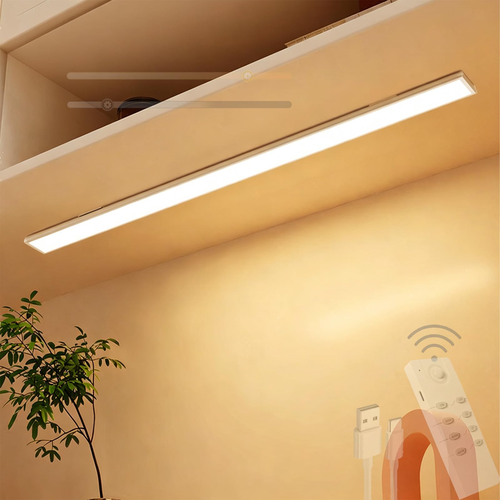 LED Luce Armadio Ricaricabile Applique da Parete con Sensore di Movimento Telecomando Lampada da Parete Dimmerabile Magnetica Iluminazioni per Pareti Cucina Scaffali Soggiorno (Argenteo,20cm)
