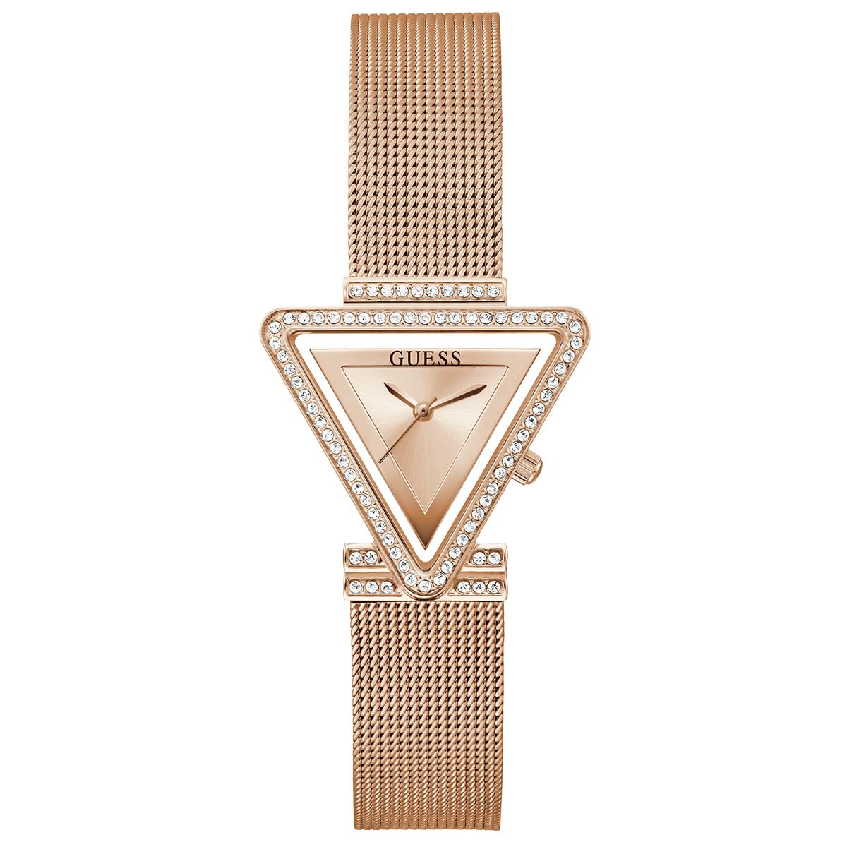 GUESS Stainless Steel Fame Collection 3 Hand Womens Analog Rose Gold Dial Coloured Quartz Watch, Triangle Dial with 34 Mm Case Width - Gw0508L3, Band Color-Rose Gold (B0B5F61PR6) Amazon Price History, Amazon Price Tracker