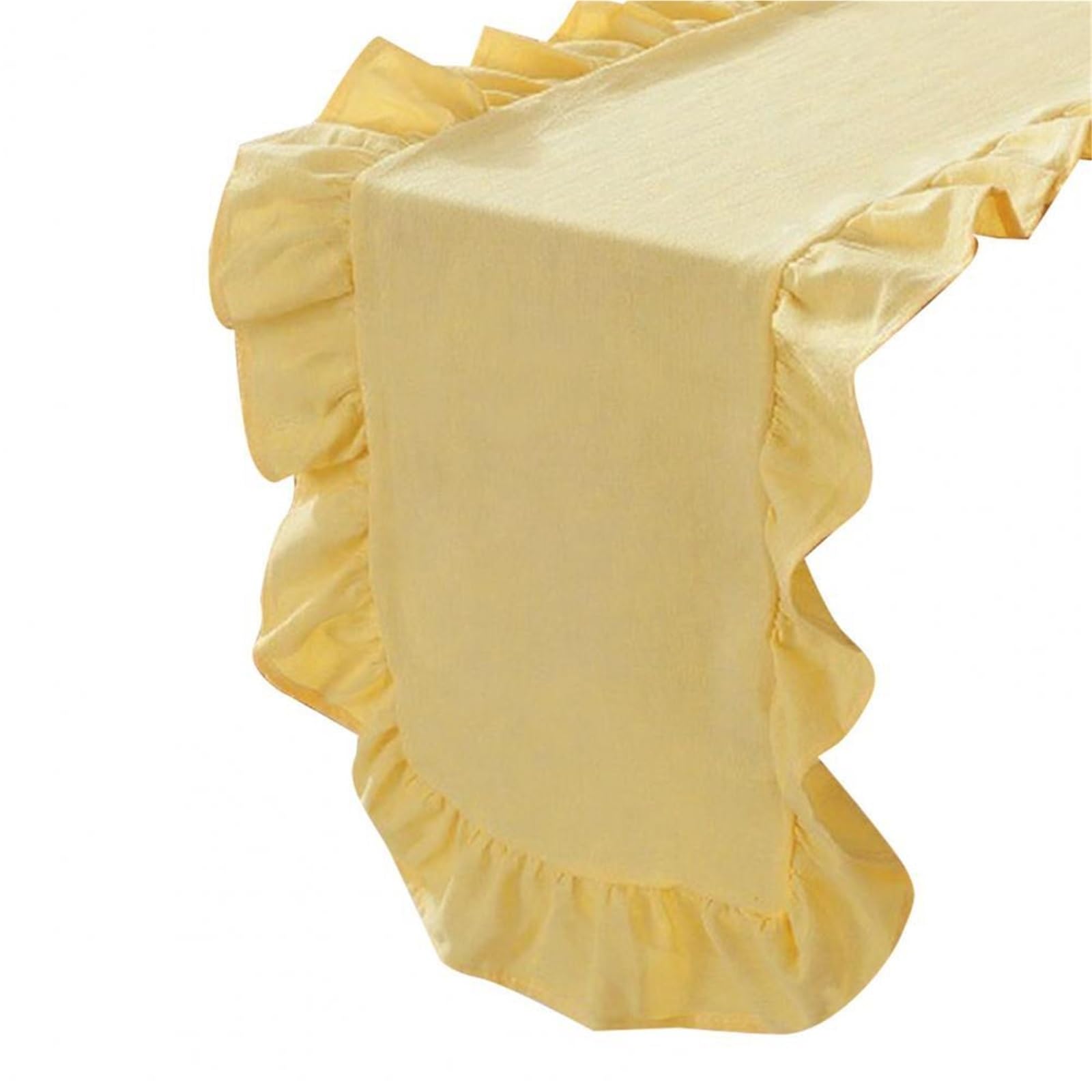 Ruffle Table Runner Dining Table Accessory Runner with Scalloped Edge Washable Rustic Farmhouse Decoration Cotton Flounces(YELLOW,35*180cm)
