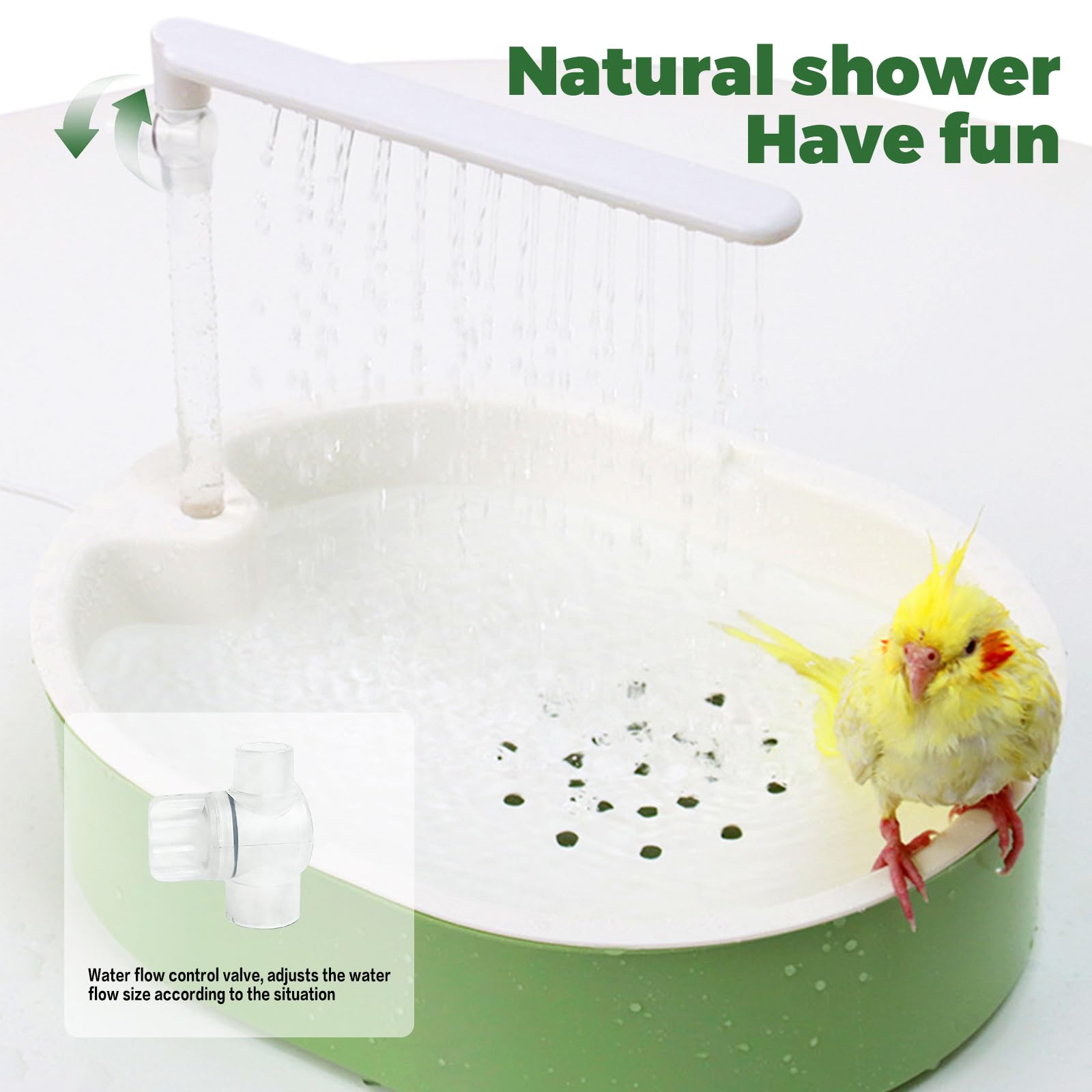 Baignoire automatique pour oiseaux pour cage - Avec pompe, filtre, douche d'intérieur avec eau courante - Pour oiseaux, conures, perruches, calopsittes et inséparables (vert)