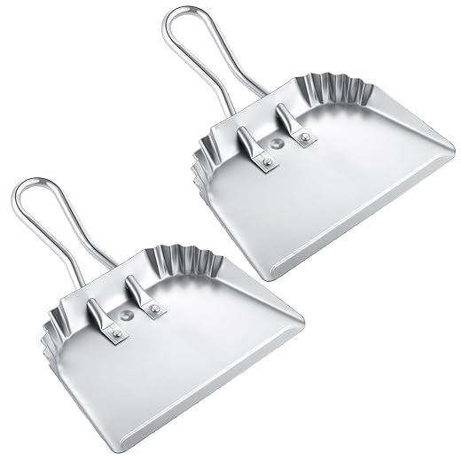 Mumufy 8 Pcs 12 Inch Heavy Duty Metal Dustpan, Stainless Steel Large Wide Dust Pans for Household, Handheld Scooper, Debris Cleaning Tool Ideal for Home Commercial Indoor Outdoor(Silver)
