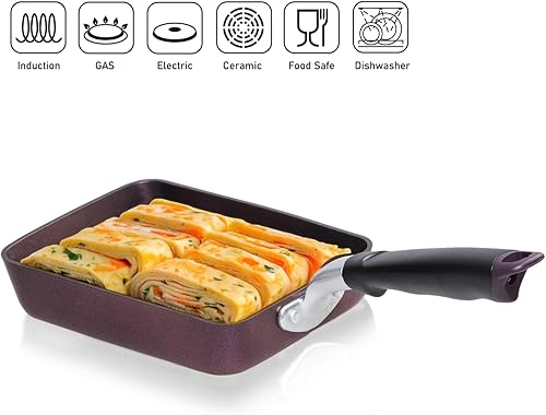 Miniatura 4 de TECHEF  Molde para tortilla de huevo japonesa, Tamagoyaki con revestimiento de teflón seguro, colección de colores, revestimiento antiadherente