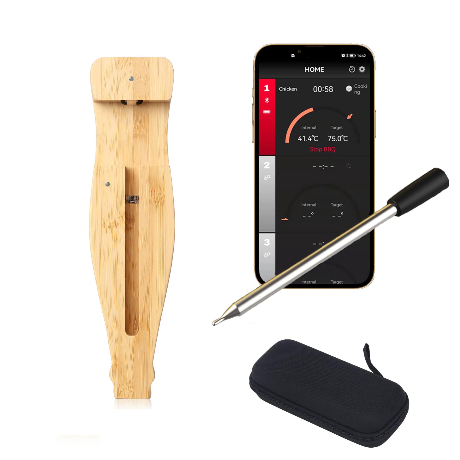 Wireless Meat Thermometer for Grilling Oven Smart Thermometers Grill Probe Instant Read Meat Thermometer Food Thermometer Digital Wireless Bluetooth (Probe with case)